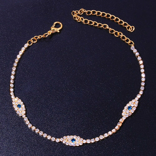 Bracelet de cheville vintage « mauvais œil » en perles pour femme avec cristaux